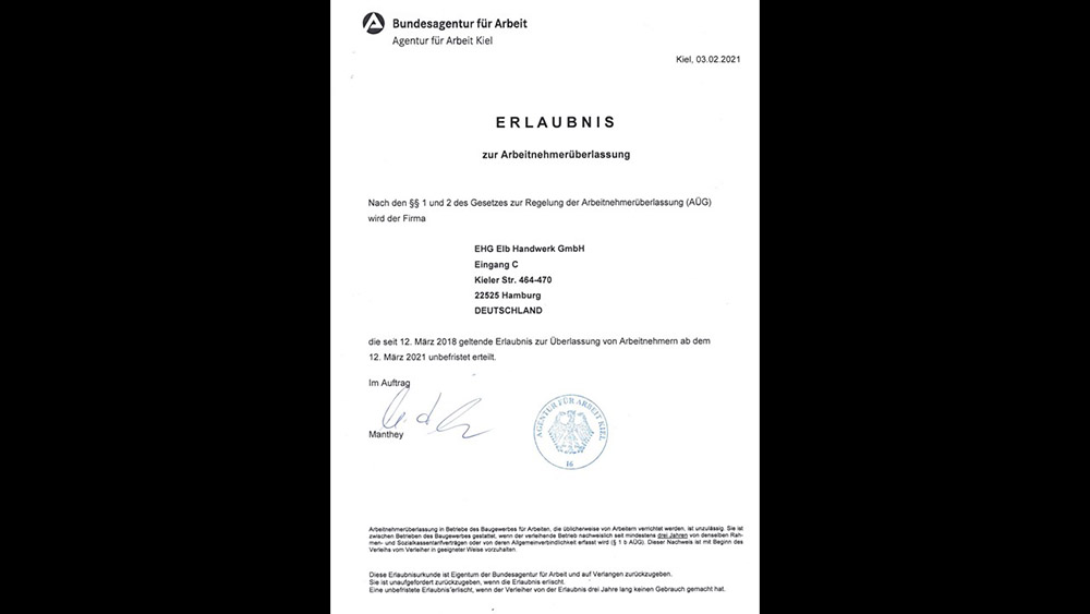Unbefristete Erlaubnis zur Arbeitnehmerüberlassung
